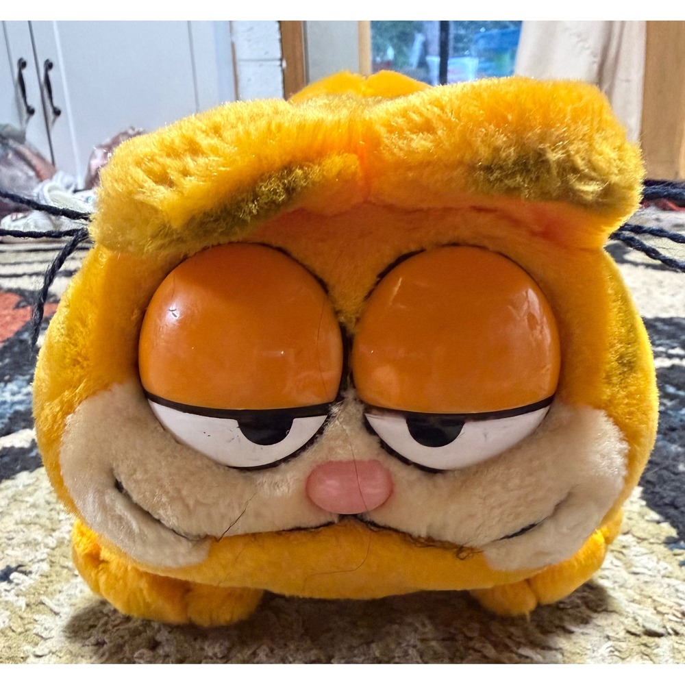 Vintage Garfield Plush Stuffed Animal Toy Plastic Eyes Standing Orange Cat Retro